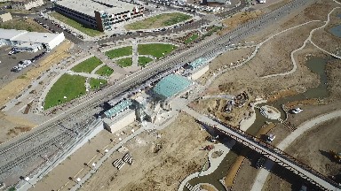 airplane view of a large stadium park. COLORADO