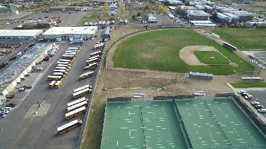 aerial view of baseball field and town COLORADO