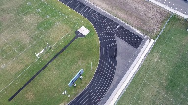 airplane viewing of a football field. COLORADO