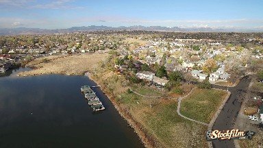 Aerial View Of A Quaint, Small Town Along A Shoreline. Colorado