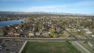 zoom in view from high above city viewed blocks COLORADO