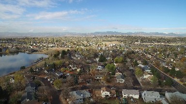 an aerial view of a medium sized town on a clear day COLORADO