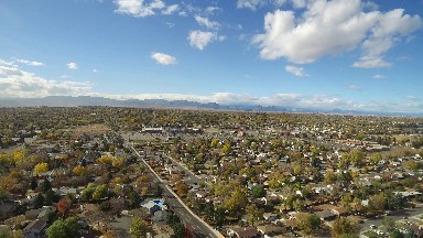 aerial view of a small residential neighborhood. COLORADO