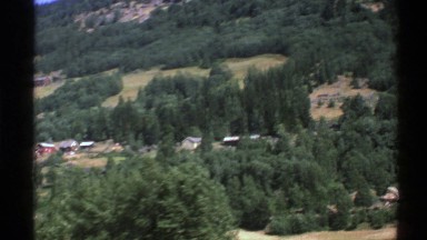 1976: airplane view of a community set in the country. NORWAY