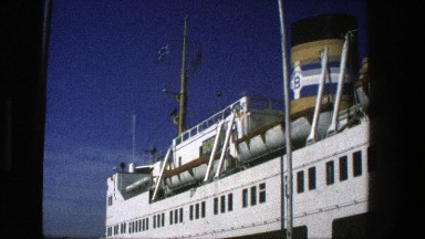 1975: view of a side of a boat on the ocean. DENMARK
