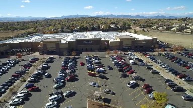 a bird's eye view of a shopping center with air conditioning ducks on the top of