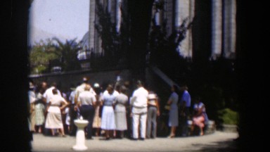 1951: a large gathering of people on the yard of a building WYOMING