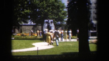 1951: a group of people walking in a field WYOMING