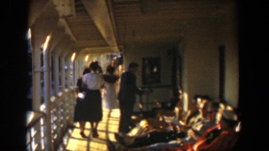 1951: a waiting lounge where the elderly people sit leisurely and look around