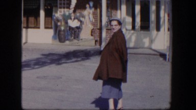 1954: old woman turns around to stare at camera LAS VEGAS NEVADA