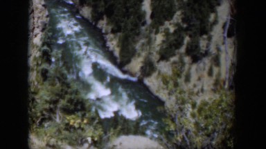 1951: aerial view of a fast flowing river. WYOMING