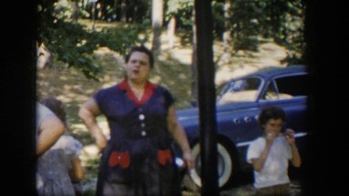 1954: woman talking by the side of the road about something NEVADA