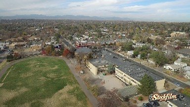 Birds Eye View Flying Over A Small, Flat City Without Skyscrapers Colorado