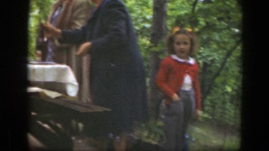1949: outdoor forest area people chanting and having good time MASSACHUSETTS