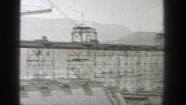1938: panoramic view of the construction of a large and historical dam