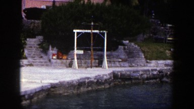 1948: View of a Stone Ledge Overlooking a Lake in New York