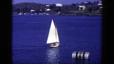 1948: Lonely Boat Sailing on Lake in New York