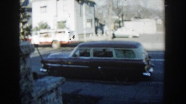 1954: A Two-Toned 1950s Style Station Wagon Parked on a Winter Street in Wisconsin Dells
