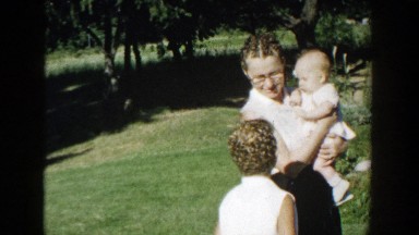 1958: mother holding child outdoor scene posing together MICHIGAN