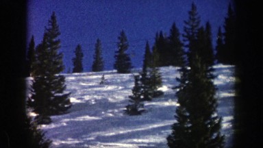 1961: skier skiing down a moderate slope in between conifers ASPEN COLORADO