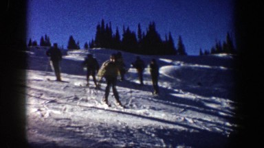 1961: six skiers practicing turns ASPEN COLORADO