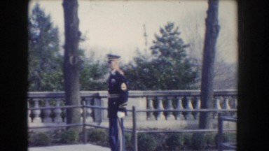 1960: military officer standing guard by a bridge WASHINGTON DC