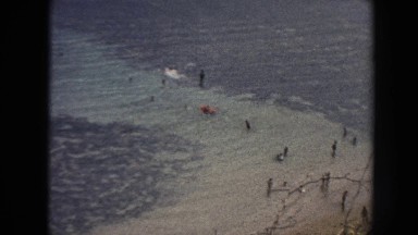1961: Overview with People in the Sea by the Shore and Laying on the Beach in a