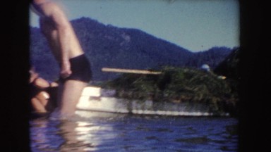 1954: Recreational Swimming Area with Families Playing in the Water, South Dakota