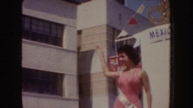 1952: misses standing on a car during a parade for a crowd CALIFORNIA