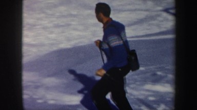 1962: a man going skiing at the skiing range in the wintertime VERMONT