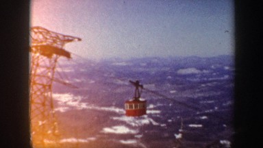 1962: ropeway cabin climbing through the cables with the help of tower. VERMONT