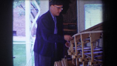 1965: home video of man building a boat. VOLMER YUCAIPA CALIFORNIA