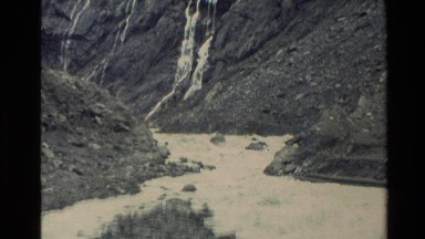 1982: Water Flowing and Falling from Mountain to Valleys Nearby, New Zealand