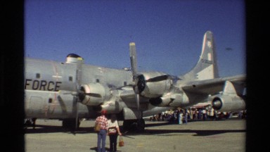 1981: people walk around viewing great air force planes. BEALE AFB CALIFORNIA