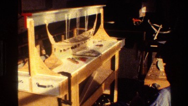 1982: indoor exhibit boat model wooden sailing ship DENMARK