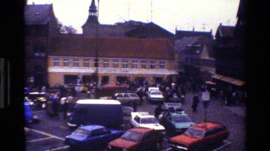 1983: market stalls on the parking lot in front of a church DENMARK