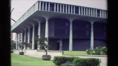 1981: A Large Concrete Building Looms Over a Garden of Yellow Roses Hawaii