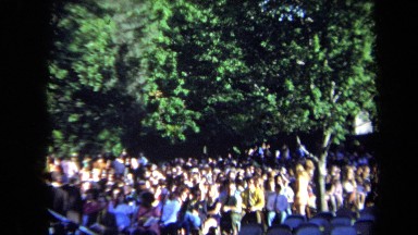 1971: crowd gathered in a park among trees SACRAMENTO CALIFORNIA
