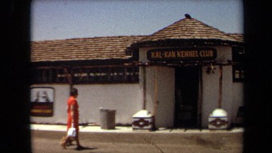 1971: a lady walks into the kal-kan kennel club with her dog LAGUNA HILLS