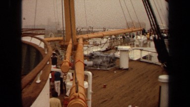 1971: celebration in front of boat before cruise launch LONG BEACH CALIFORNIA