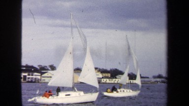 1970: two sailboats racing each other. ANNAPOLIS