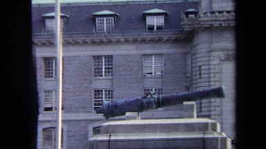1970: Close-Up of Cannon on Historic Brick Building in Annapolis