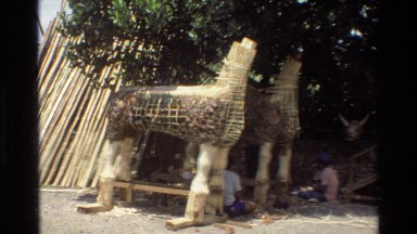 1984: Two Animal Statues Being Built with Bamboo Rods in Cambodia
