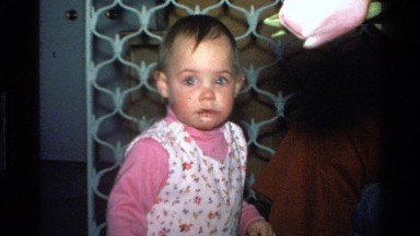 1977: a happy baby walking CALIFORNIA