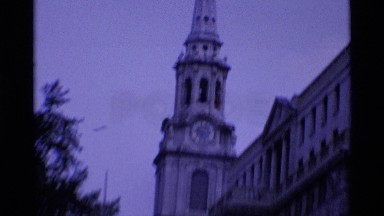 1969: Building and Zoomed In on a Tower with a Clock, Belfry, Steeple