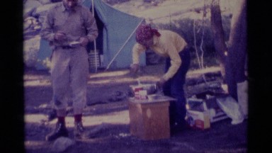 1975: serving food on a camp site MINARET WILDERNESS CALIFORNIA