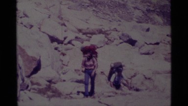1975: two hikers climbing MINARET WILDERNESS CALIFORNIA