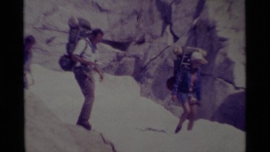 1975: group of people trekking the mountain MINARET WILDERNESS CALIFORNIA