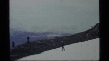 1977: many people walking down large mountain GLACIER BAY ALASKA