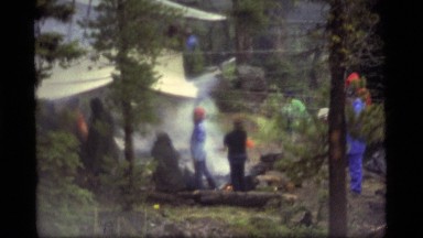 1977: zoom-out shot of camp site SAPPHIRE LAKE MONTANA